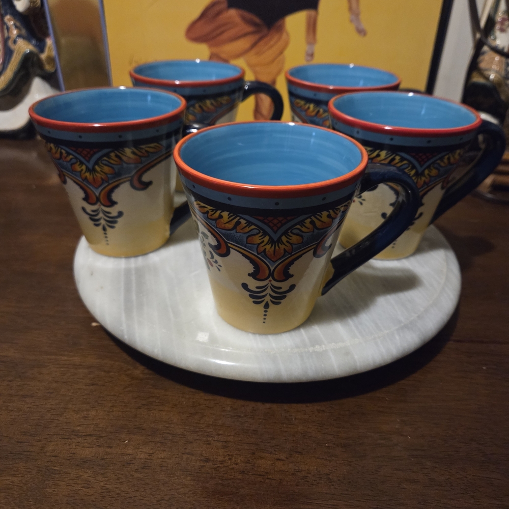 Euro Ceramica Zanzibar Hand-painted Stoneware Mug Set Of 5